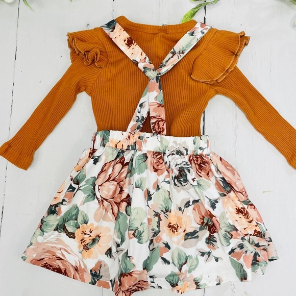 Shein Baby Ruffle Trim Bodysuit & Floral Bow Front Pinafora Skirt 9/12 months - Picture 7 of 8